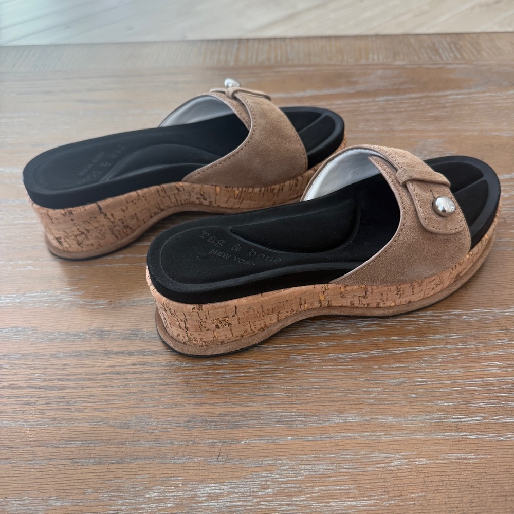 Rag&Bone Sommer Suede Padded Beige Platform Slip On Sandals US7 $295